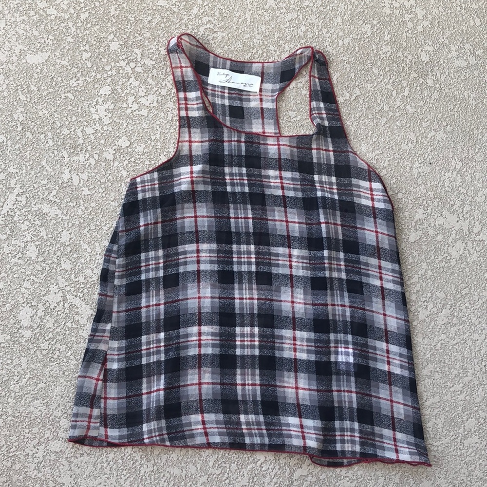 Vintage Havana See Through Sleeveless Plaid Blouse
